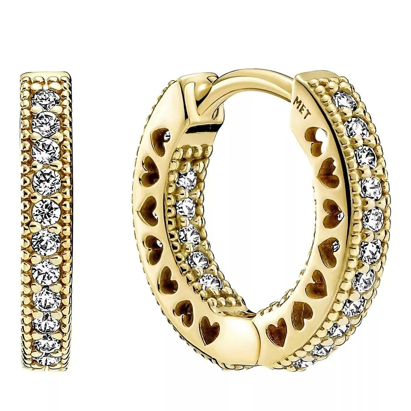 Pandora Signature Pavé Heart 14k Gold-plated hoop earrings