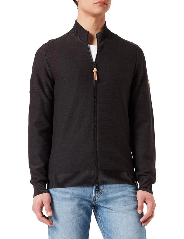 camel active Men's 409505/7K11 Cardigan Sweater, Asphalt, S