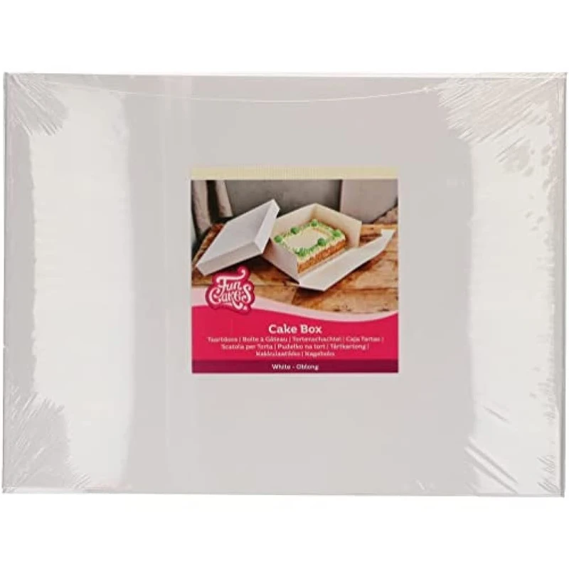FunCakes Cake Box White: Rectangular Cake Box, Separate lid, Suitable for Decorated Cakes, 40x30x15 cm, 25 Pieces