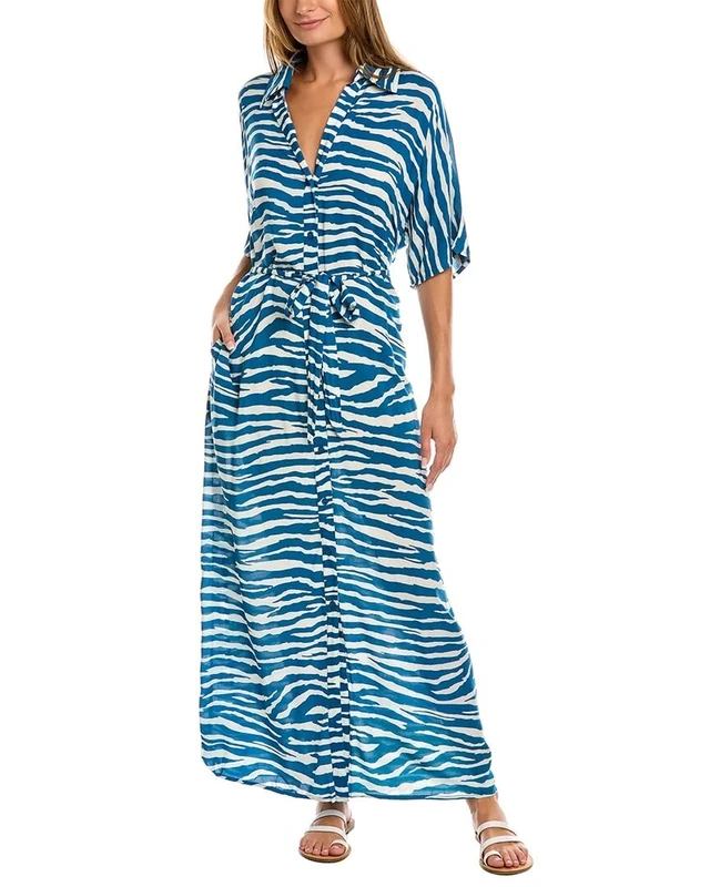 Vince Camuto Zebra Belted Maxi Dress Cover-Up Azure SM