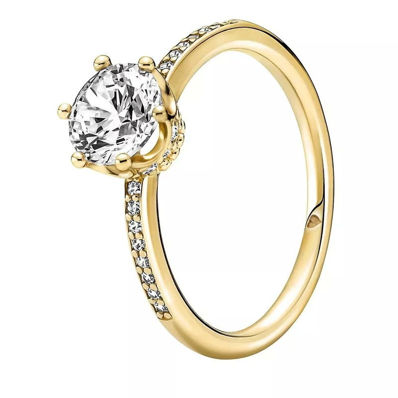 Pandora Passions Sparkling Crown 14k gold-plated ring with clear cubic zirconia, 58