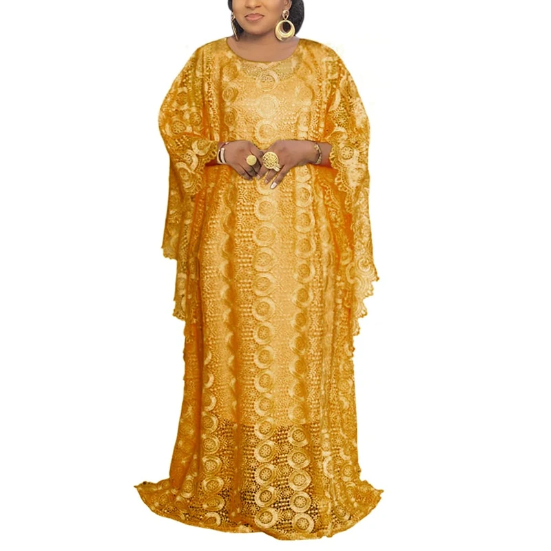 HD Women's Floor-Length Afircan Tube Dress Shirt Neckline Kaftan Colorful Striped Chiffon One Size, Gold, One Size