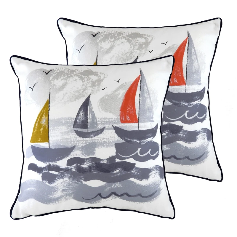 furn. Evans Lichfield Nautical Sailboats Feather Filled Cushions (Twin Pack), Polyester, Multi - Image 1