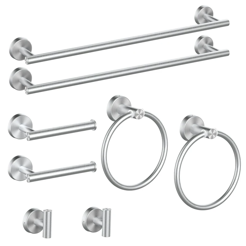 2 Pack 4 Piece Brushed Nickel Bathroom Hardware Set, 24inch Towel Bar+Towel Ring+Toilet Paper Holder+ Robe Towel Hook,Bathroom Accessories Set Brushed Nickel Wall Mounted SUS304 Stainless Steel