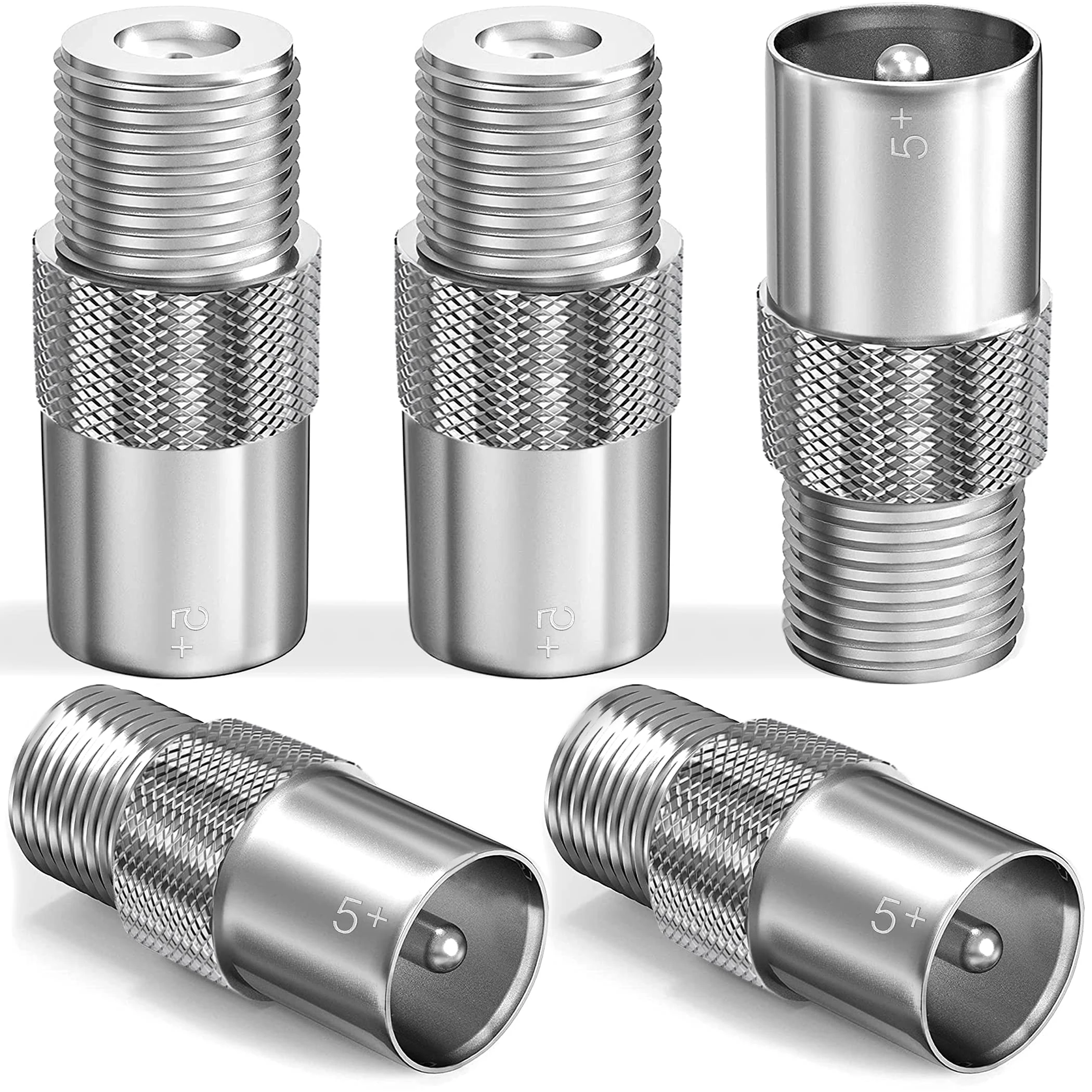 5 Plus Female To Male 5 PCS TV Aerial Coaxial Coupler,Satellite T/F Type Screw Connector Socket to RF Coax Aerial Adapter