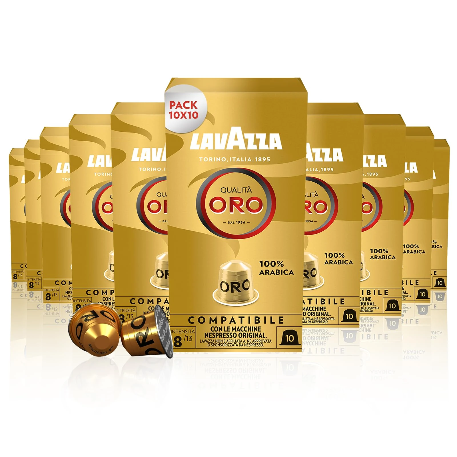 Lavazza, Qualità Oro, Nespresso Compatible Aluminium Capsules, 10 Packs of 10 Capsules