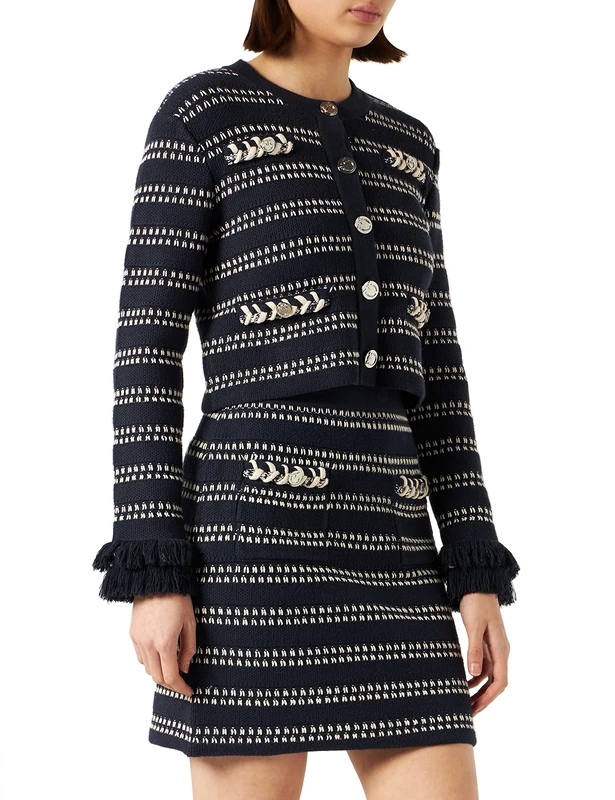 Pinko Women's DEGANA Giacca Punto Fantasia E Coat, EC8_BLU/Panna, XS