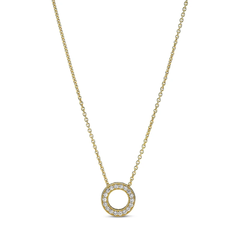 Pandora Signature Pavé Circle reversible 14k gold-plated necklace with clear cubic zirconia