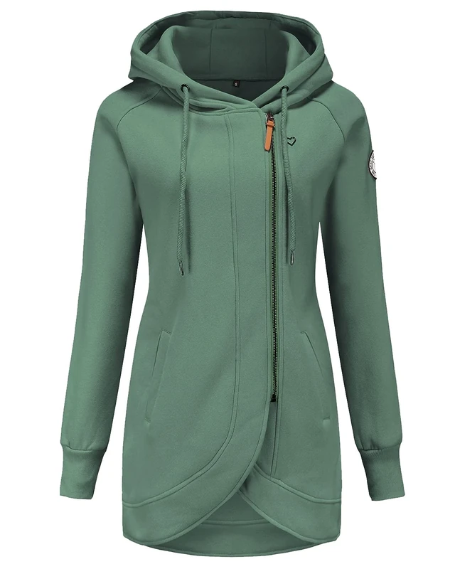 ELFIN Women's Long Sleeve Zipper Hoodies Sweatshirt Jumper Jacket Coat Outwear Pullover Hoody Green