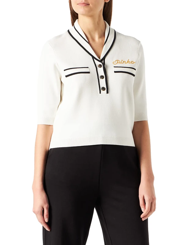 Pinko Women's Foshan Polo RASATO Punto Milan Shirt, C03_Beige G. MAROSO, XL