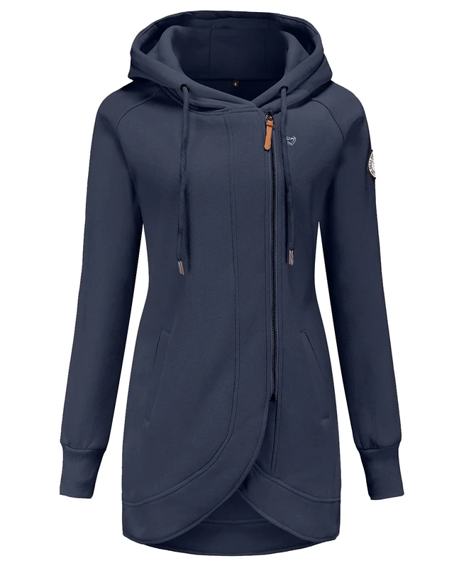 ELFIN Women's Long Sleeve Zipper Hoodies Sweatshirt Jumper Jacket Coat Outwear Pullover Hoody Blue