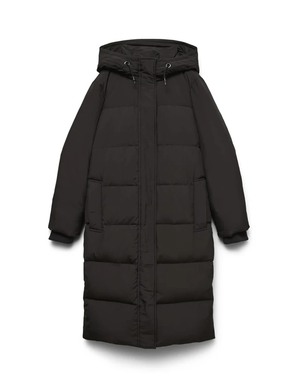 VERO MODA Women's Long Padded Jacket Winter Coat Quilted Parka with Hood Warm Insulated VMERICAHOLLY, Colours:Black-2, Size:M