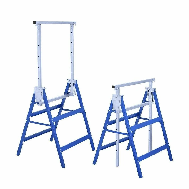 Set of 2 Telescopic Work Stands Folding Height Adjustable Steel 68x56x130cm Max 200kg (L68xD56xH130cm, Blue)