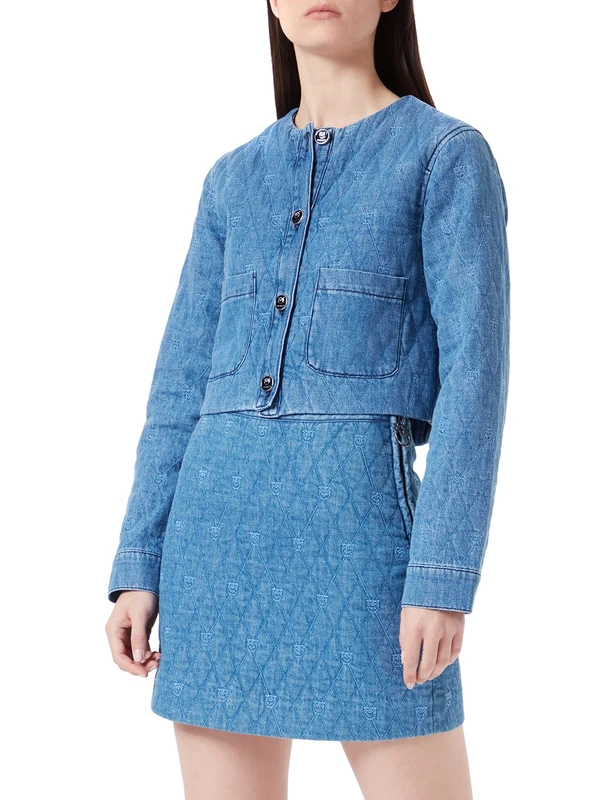 Pinko Women's ISPIRATA Giacca PJ711 Denim TR Coat, G14_BLU-PORCELLANA DELF, 36