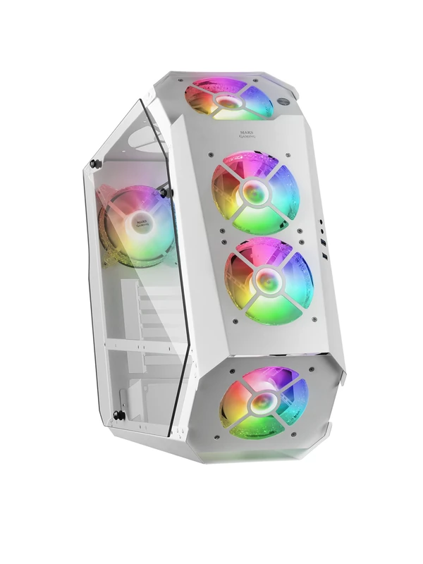 Mars Gaming MC51W, Gaming PC ATX Case, Double Tempered Glass, 5X RGB Fan, 12 cm, White