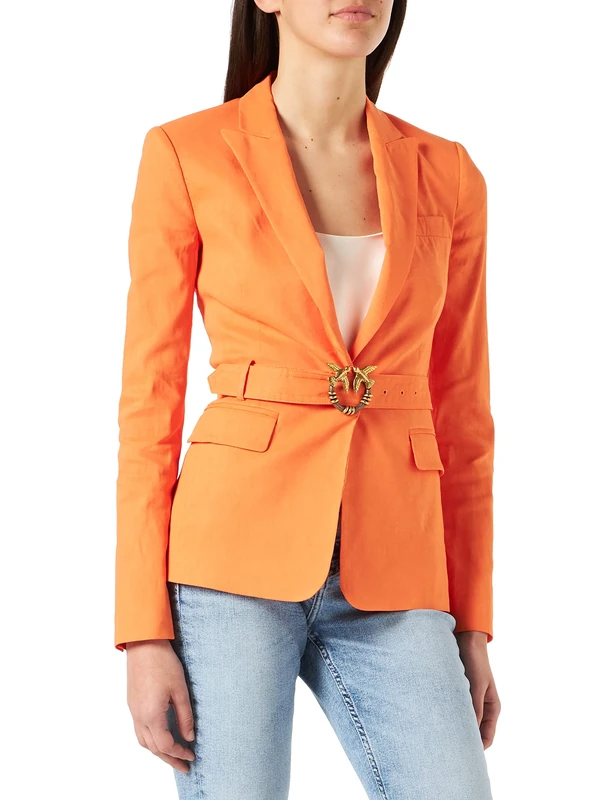 Pinko Women's Empoli Giacca Tela DI LINO/VIS Coat, A69_Arancione-CAROTA, 36
