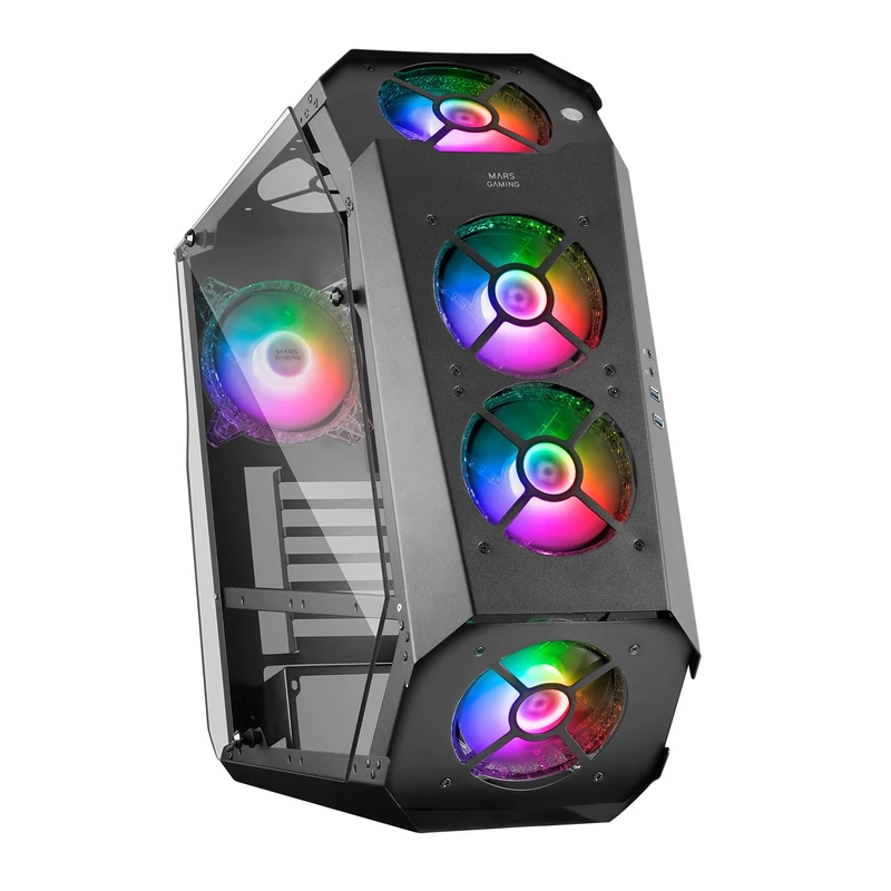 Mars Gaming MC51, Gaming PC ATX Case, Double Tempered Glass, 5X RGB Fan, 12 cm, Black