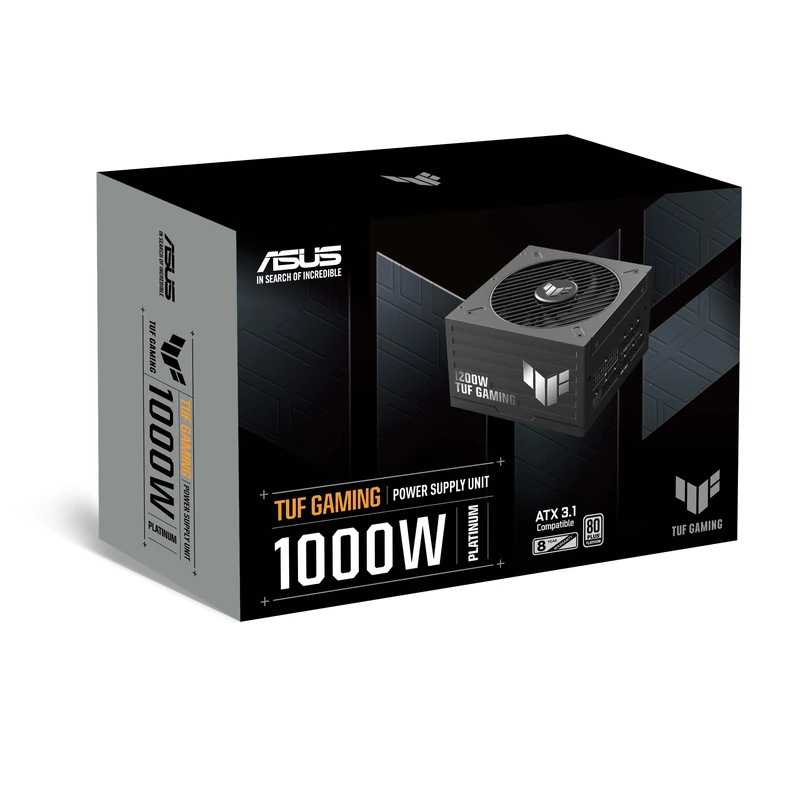 ASUS TUF Gaming 1000W Platinum Gaming Power Supply (1000 Watt, Fan with Double Ball Bearings, ATX 3.1 & PCIe 5.1 Compatible, 80 Plus Platinum Certification, Etched Cables, Black)
