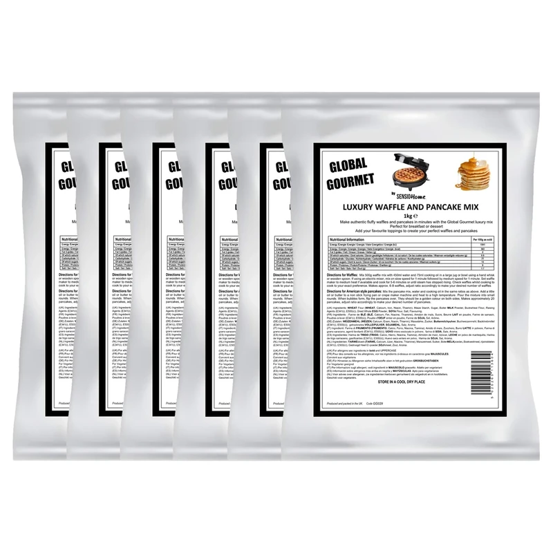 Global Gourmet Luxury Belgian Style Waffle & Pancake Mix 6 x 1KG Complete Ready Mix – for Belgian & Liege Waffles Quick & Delicious Value Size