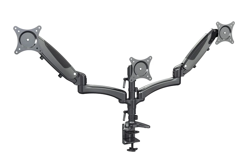 K&M 23878 Screen Triple Holder - For 3 Monitors up to 24 Inches - with Cable Guide and Office Desk Clamp