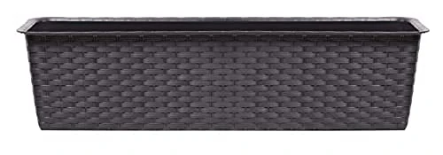 URBNLIVING 2 X Rectangle Rattan Plastic Balcony Flower Plant Garden Herb Planter Décor Pots Set (Brown, 500mm)