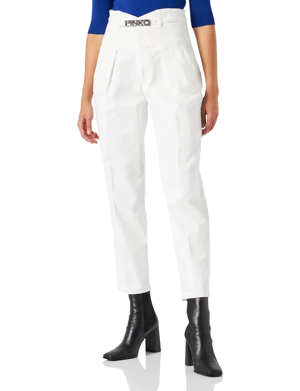 Pinko Women's Ariel 26 Bustier PJ659 GABARDI Pants, Z14_Bianco + Bianco