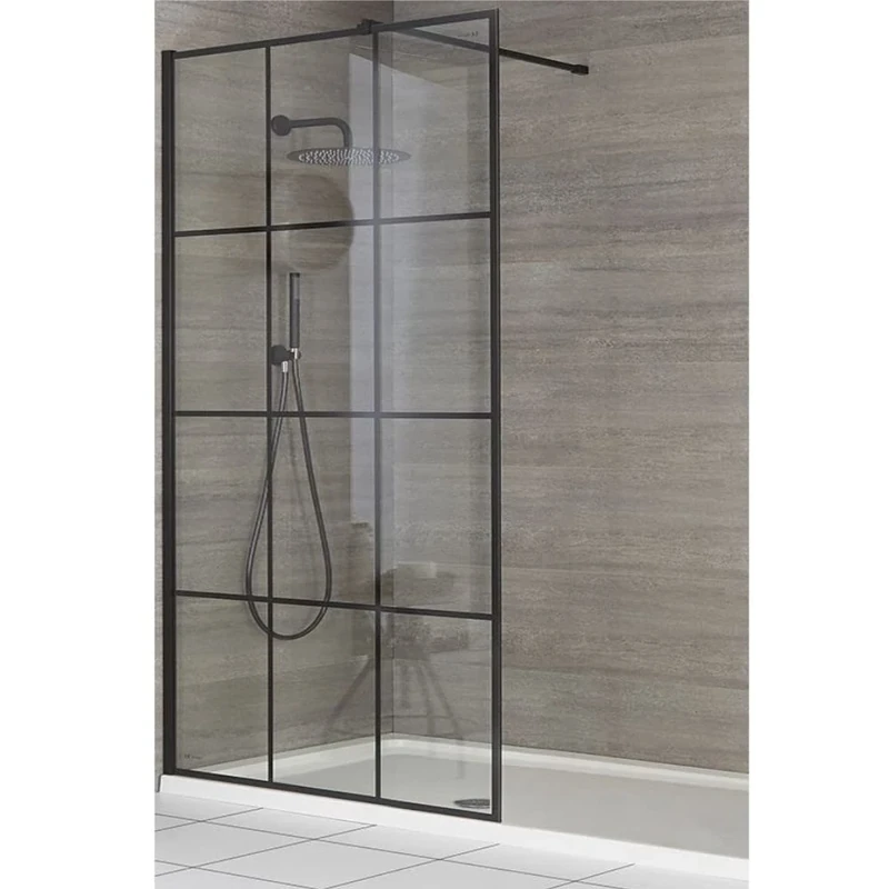 Milano Barq Black Grid Shower Enclosure with White Tray - 1100x760mm
