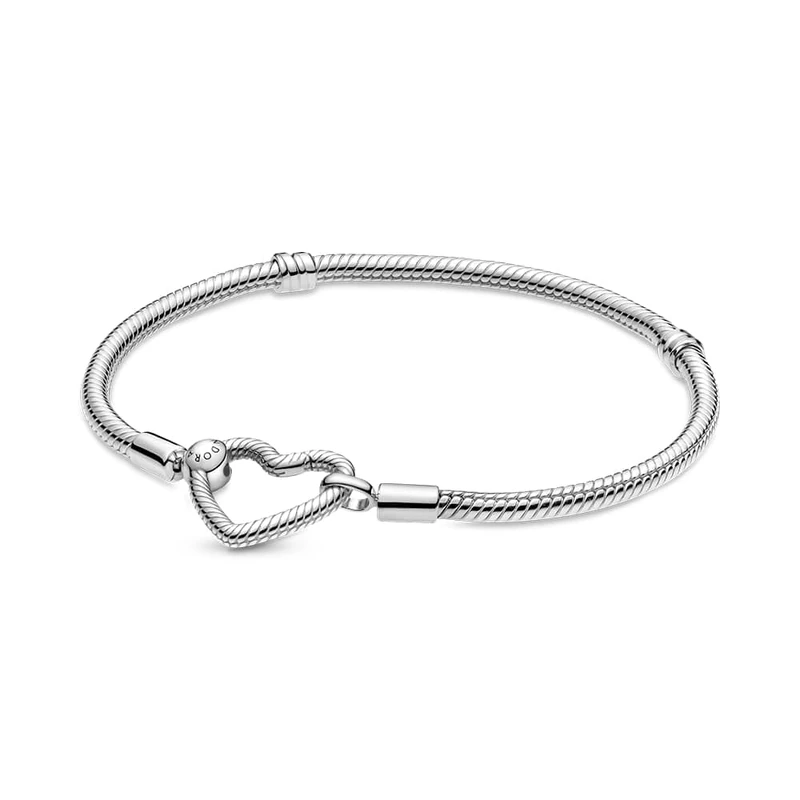 PANDORA Moments Women's Sterling Silver Heart Closure Snake Chain Bracelet, Size 21, No Box