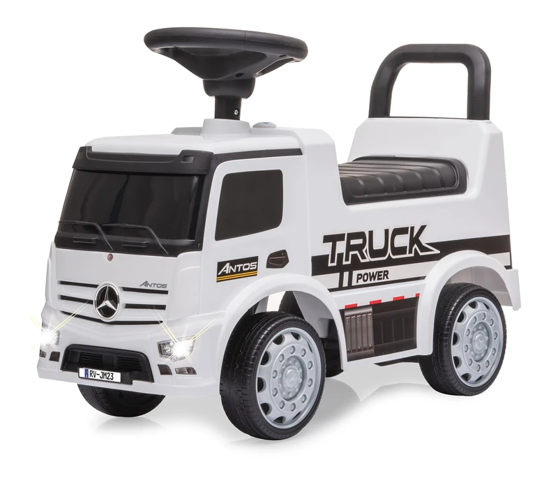 JAMARA 460657 Mercedes-Benz Antos Slider from 12 Months, Seat Height 280 mm, Tilt Protection, Boot Under the Seat, Push and Handle, LED Light Front On/Off, White