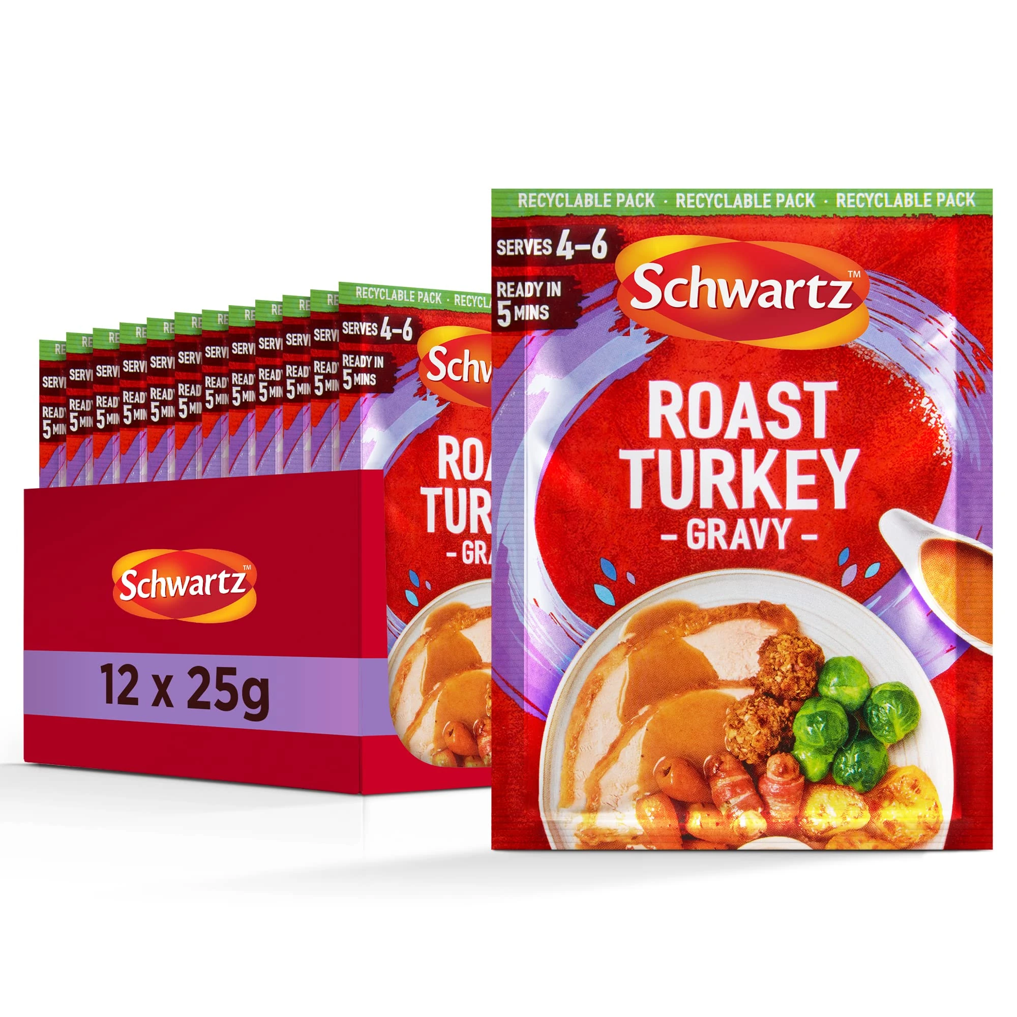 Schwartz Classic Roast Turkey Gravy Mix 25 G | Serves 4 - 6 | Pack of 12 | Rich & Smooth Gravy | With Delectable Herbs and Spices | Quick and Easy