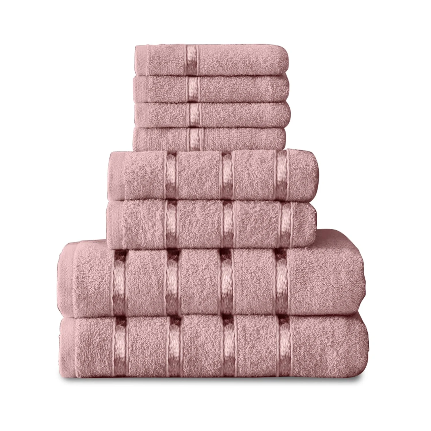 GC GAVENO CAVAILIA 8 Piece Towel Bale Set, Quick Dry Highly Absorbent Cotton Towel Sets Bathroom, Blush Pink Towels Sets 450 GSM, 4x Face Towel 2x Hand Towels 2x Bath Towels