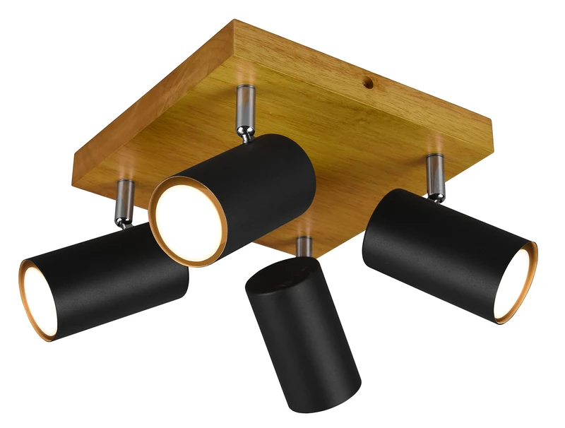 Trio Leuchten Marley 812400432 Ceiling Light Metal Matt Black Wood Exclusive 4X GU10