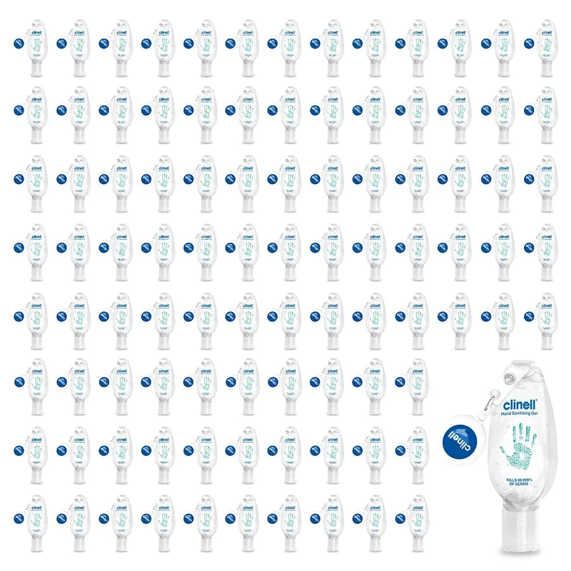 Clinell Hand Sanitiser Gel with Retractable Clip - Pack of 96 Bottles - 50 ml Per Bottle (4.8L) - Dermatologically Tested, Kills 99.99% of Germs, Moisturising, Quick Action, No Stickiness