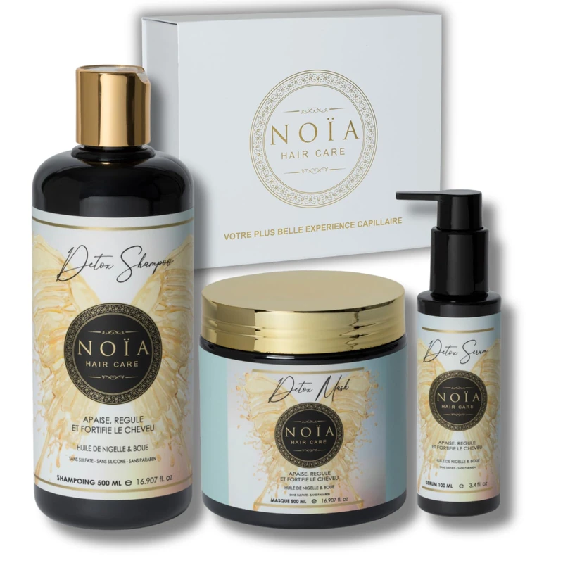 NOÏA HAIR - Luxury Hair Care Routine Set - DETOX Collection - Shampoo + Mask + Serum (Black Seed Oil & Mud)