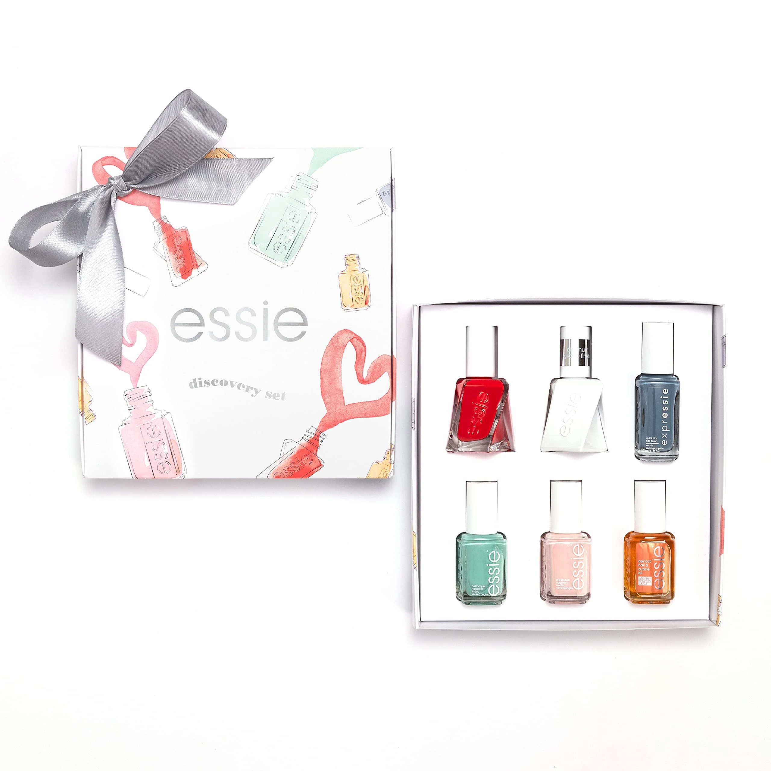 Essie Discovery Nail Polish and Nailcare Gift Set with 6 Items: Gel Couture Rock The Runway, Gel Couture Top Coat, Expressie Air Dry, Mint Candy Apple, Ballet Slippers, Apricot Oil