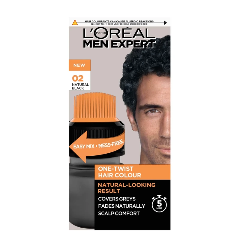 L'Oreal Paris Men Expert One Twist Hair Colour, Black Hair Dye For Men. Mens Hair Dye For Men Dying Hair To Cover Grey Hair, Gives Quick Natural Looking Results - Shade 2 Natural Black