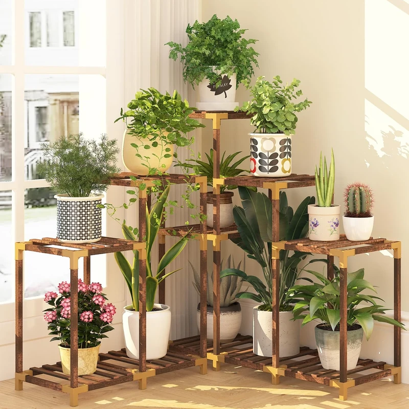 HOMKIRT Plant Stand Indoor Outdoor, 12 Tier Corner Shelf Wood Rack Organizer Display for Multiple Plants Large Ladder Holder Flower Stand for Living Room Patio Porch