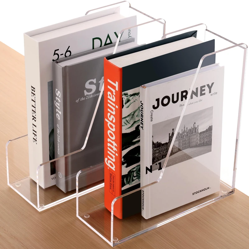 HeZone Magazine Holder, Clear Acrylic Desk Organizers, File Organizer for Desk, Magazine Rack- Desktop Book Storage -Independent Vertical 1 Space-2 Pack