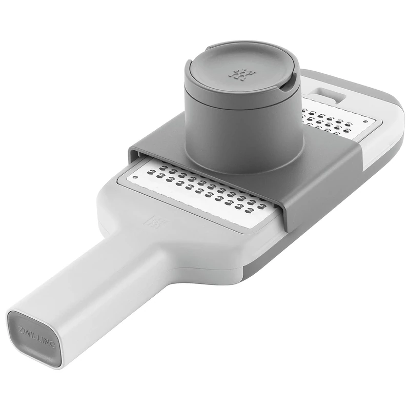 ZWILLING Z-Cut Stainless Steel Multi-Grater, Multifunctional, 4 Interchangeable Blade Inserts, Two-Way Grating Technology, Integrated Drip-Tray, Grey