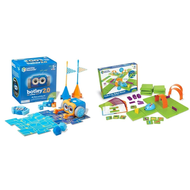 Learning Resources Botley the Coding Robot 2.0 Activity Set, Programming Robot for Kids, STEM Toys, Early Coding Games, 78 Pieces, Age 5+ & Code & Go Robot Mouse Activity Set, 83 pieces, Ages 4+