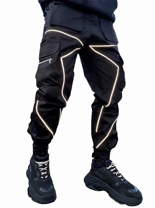 Mens Cargo Pants Hip Hop Techwear Harem Pant Jogger Sweatpants with Pockets Jogging Punk Black M