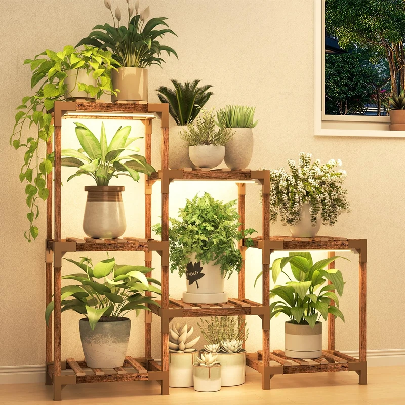 HOMKIRT Plant Stand Indoor Outdoor, Reinforced Plant Shelf 5 Feet Tall for Multiple Plants Large Wooden Plant Rack Holder Table Flower Stand for Corner Patio Living Room Garden