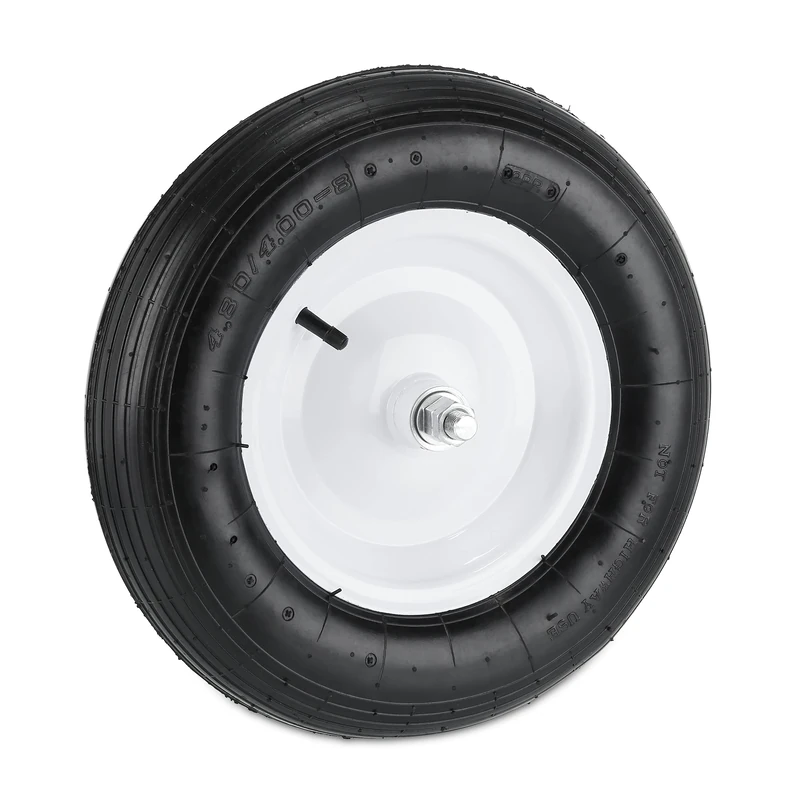 Relaxdays Wheelbarrow Tyre, 4.80 4.00-8, Pneumatic Spare Wheel, Steel Rim, with Axle, Supports up to 120 kg, Black/White