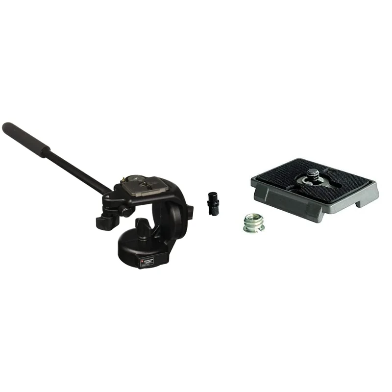 Manfrotto 128RC, Micro Fluid Video Head with Quick Release Camera Plate, Aluminium & 200PL, Quick Release Plate with 1/4 Inch Screw, Compatible with DSLR, Compact System Camera, Mirrorless