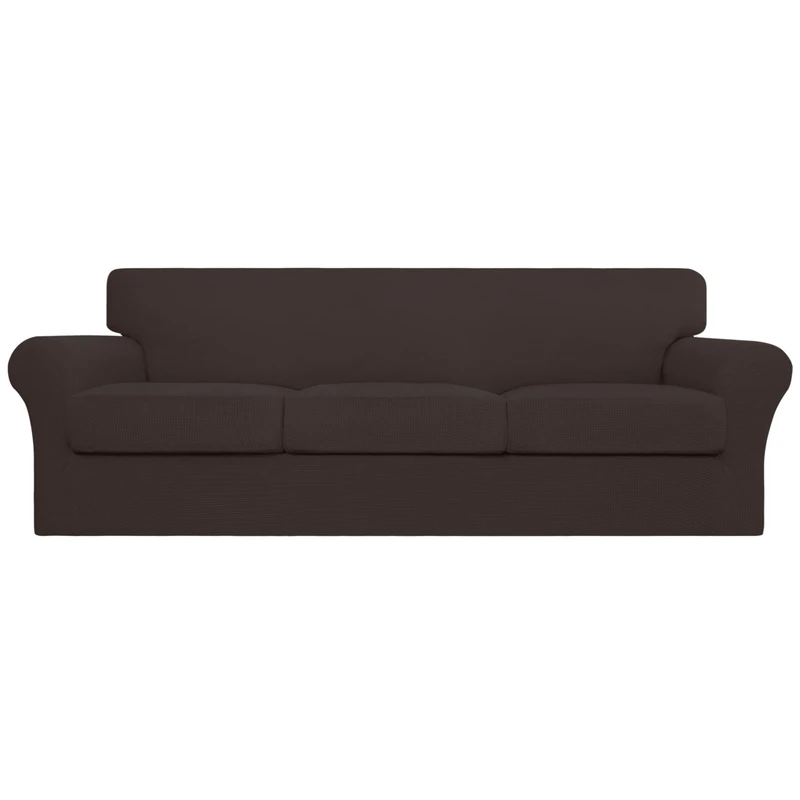 Easy-Going 4 Pieces Stretch Couch Cover Oversized Sofa Cover for Dogs Washable Sofa Slipcover for 3 Separate Cushion Couch Spandex Elastic Furniture Protector for Pets, Kid(Chocolate, Oversized Sofa)