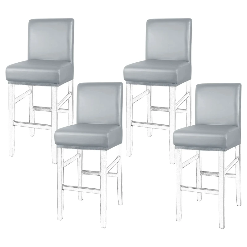PiccoCasa Pack of 4 Bar Stool Covers, Waterproof Dining Chair Covers for Home Kitchen Dining Room Pub Counter, PU Leather Soft Removable Chair Cover Slipcover Protector Grey