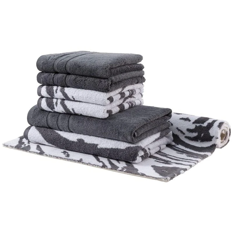 Egeria Marble Set with Hand Towels, Bath Towels and Bath Mat 60 x 100 cm 072 Stone - Image 1