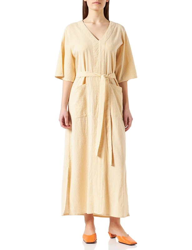 Unmade Copenhagen Womens Jayla Dress, Dress Short Sleeve Casual Dress, Sand, M/L