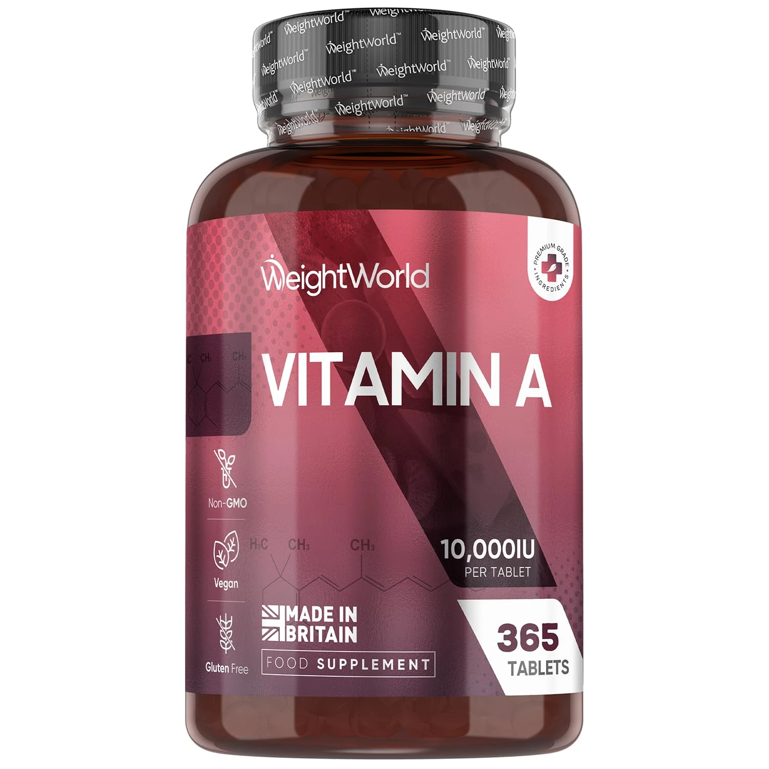 Vitamin A Tablets 10,000IU - 365 Tablets (1 Year Supply) - VIT A as Retinyl Acetate - Vegan & Non-GMO - 3000μg Vitamin A Supplement - Made in The UK