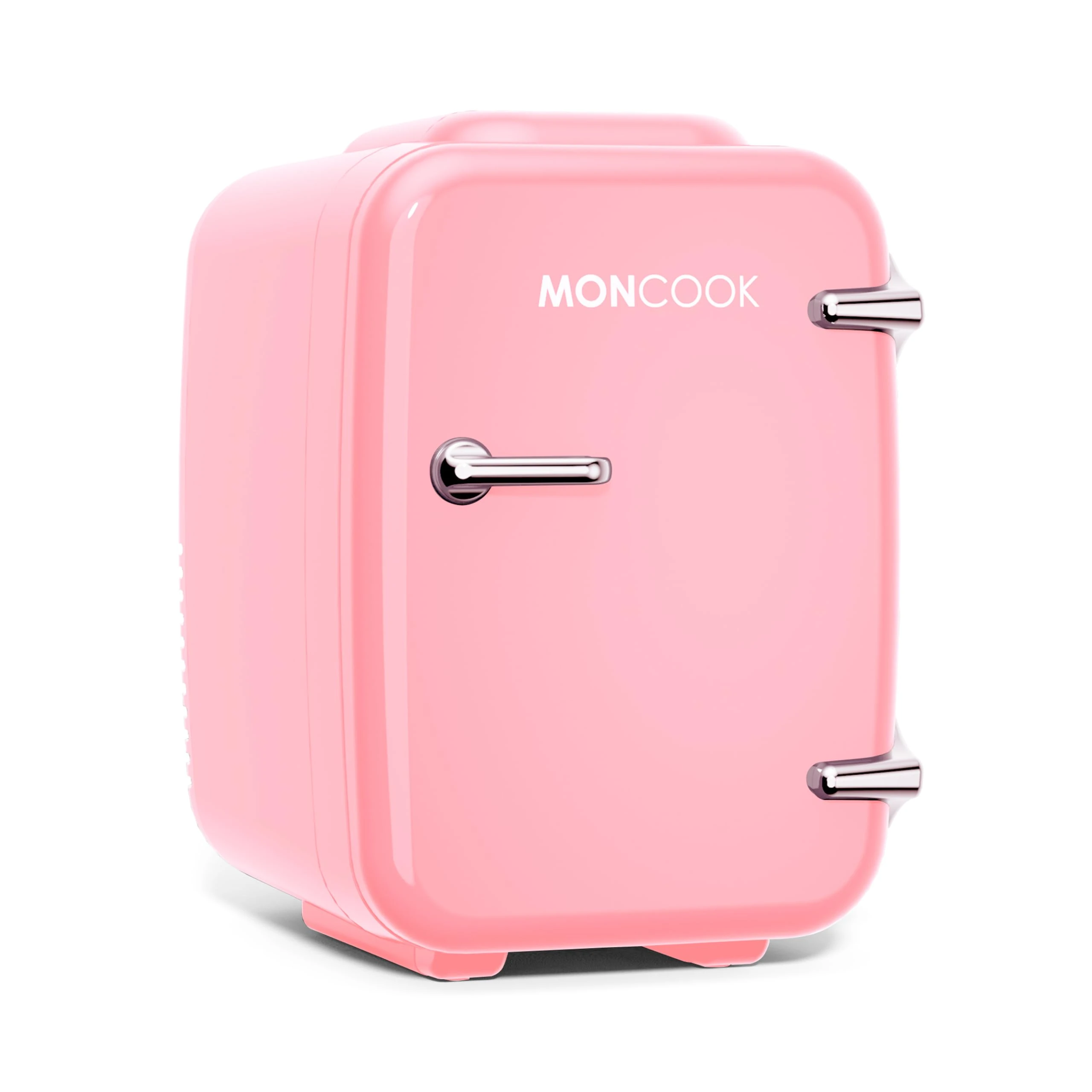 MONCOOK Mini Fridge For Bedrooms - Portable & Quiet Mini Fridges For Skin Care, Beverages - Birthday Gift For Her and Him - Thermoelectric Cooler and Warmer Retro Small Fridge - 4L - Full Pink